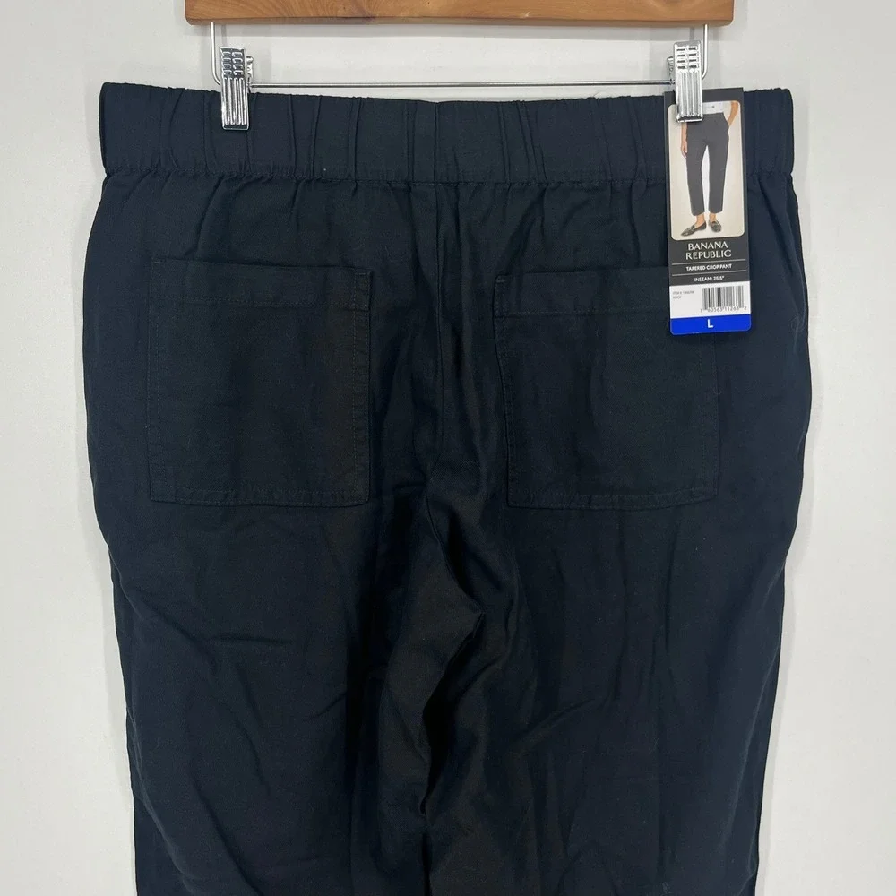 Banana Republic Womens Tapered Crop Pant Black Lyocell Linen Cotton Large NWT